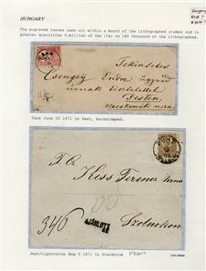 HUNGARY (5) 1871 15k yellow brown, usual centering, tied by Pest/Lipotvaros 5.10.71 pmk on coverfront, Registered to Szolnok (Orban certificate), also two FLs with 5k franking, used from Tass to...