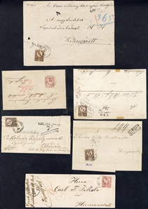 HUNGARY 1871-72 seven covers or FLs franked with 5kr (2) and 15kr (5), various pmks and destinations, mostly fine