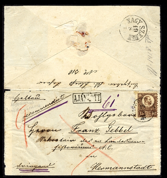 HUNGARY 1871-72 seven covers or FLs franked with 5kr (2) and 15kr (5), various pmks and destinations, mostly fine