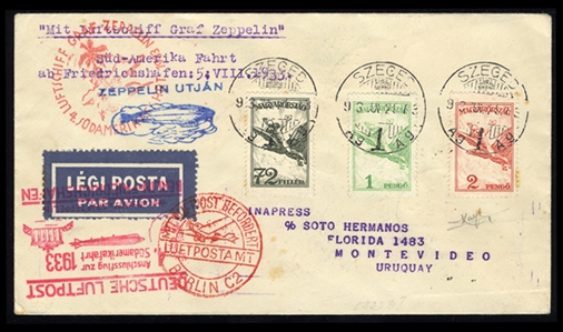 HUNGARY Zeppelin Flights (Si.223/B) 1933 4th SAF to Uruguay, v.f., with appropriate cachets and markings, scarce