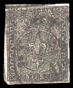 ITALIAN STATES Parma (3b) 1852 15c black on pink, double impression, used, margins all around, fine, extremely rare, signed Diena, with his 1986 certificate (Sass.3d, €14,000) cat. value $5,400