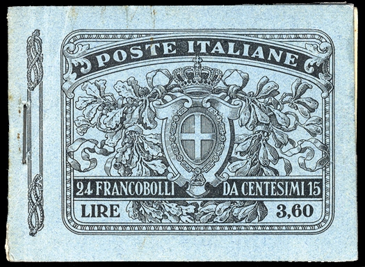 ITALY (123c) 1911 unexploded 3.60L booklet containing four panes of 6x15c, n.h., some minor toning affecting stamps and booklet covers with some creasing, otherwise v.f. (Sass.2, Euro 13,500)