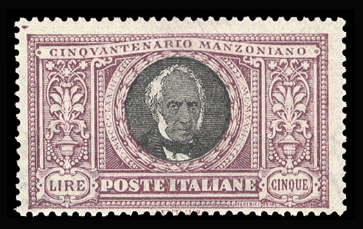 ITALY (170) 1923 Manzoni, 5L violet and black, n.h. and post office fresh, fine example of this high value, cat. $1,800