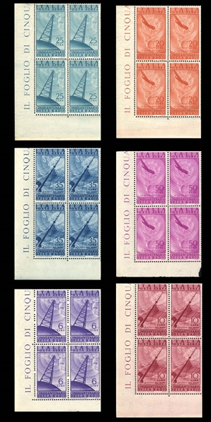 ITALY Air Post (C116-121) 1947 Radio, 40 sets, in blocks of four, n.h., fine-v.f. (Sass. PA 136-141, Euro 525)