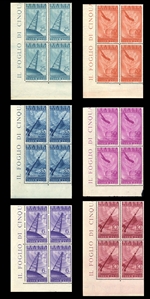 ITALY Air Post (C116-121) 1947 Radio, 40 sets, in blocks of four, n.h., fine-v.f. (Sass. PA 136-141, Euro 525)