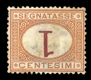ITALY Postage Dues (J3a) 1870 1c buff and magenta, numeral inverted, unused without gum, fine, with 1977 Raybaudi and 2002 Alex Rendon certificates, cat. $4,750
