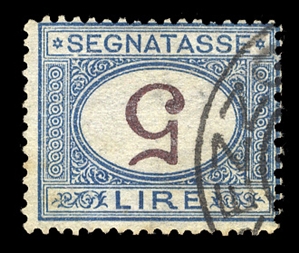 ITALY Postage Dues (J17a) 1870 5L blue and brown, numeral inverted, used, fine (Sass.S13b) cat. $1,400