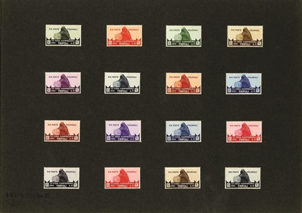 ITALIAN COLONIES Libya Semi-Postals (B38-47P) 1933 Tripoli Fair, 10c-10L set of 160 different trial color proofs (16 of each value) mounted on ten large cards, each dated, signed and with...