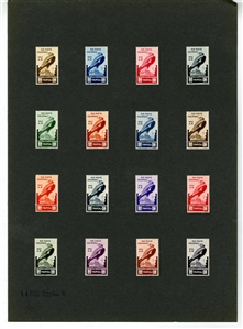 ITALIAN COLONIES Libya Semi-Postals (B38-47P) 1933 Tripoli Fair, 10c-10L set of 160 different trial color proofs (16 of each value) mounted on ten large cards, each dated, signed and with...