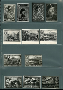 ITALIAN WORLD WAR II OCCUPATION ISSUES Polish Corps in Italy - Corpo Polacco 1945-46 selection of 23 proofs and photo-proofs, 23 different unaccepted designs, showing Battle Scenes, General...