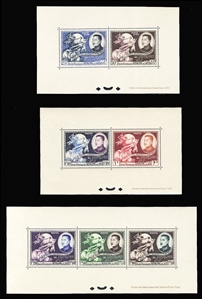 LAOS (18-22,C6-7var) 1952 Laos Admission to the UPU, three perforated and gummed sheetlets of two (Postage and Airmail) and three, n.h., v.f.  Only 15 of each printed