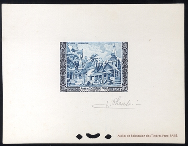 LAOS (25-26,C13P) 1954 Accession of King Sisavang-Vong, set of three imperforate deluxe sheets, each with a boxed chop at bottom left and signed by the artist, v.f.