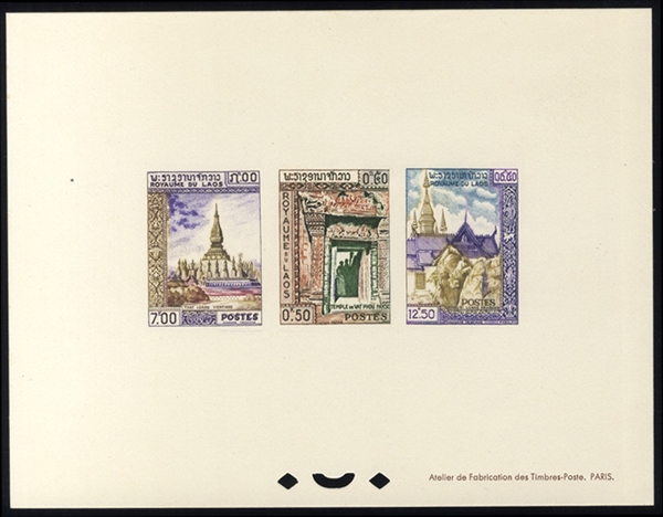 LAOS (60-65P) 1959 Historic Monuments, set of two imperforate collective sheetlets of three, v.f.