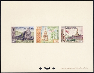 LAOS (60-65P) 1959 Historic Monuments, set of two imperforate collective sheetlets of three, v.f.