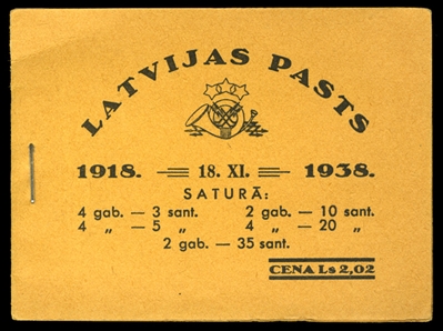 LATVIA (200a/205a) 1938 Ls 2,02 unexploded booklet, contents complete, v.f.