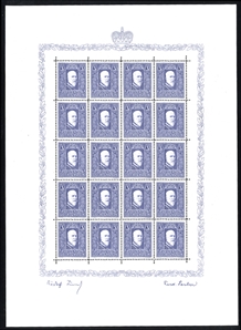LIECHTENSTEIN (114,130-131) 1933-35 2fr Elsa, 3fr Francis and 5fr Arms, etc., three different sheets of 20, last one folded between stamps, others unfolded, n.h., fine-v.f. (Zu.119-22, SFr 22,000)