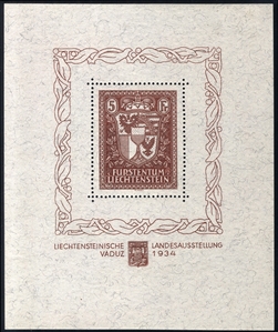 LIECHTENSTEIN (115) 1934 Vaduz souvenir sheet, l.h. and post office fresh, v.f., cat. $1,400