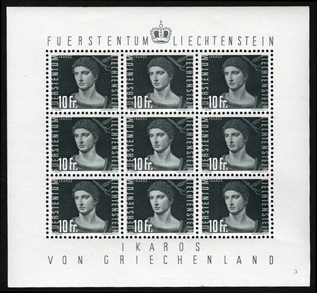 LIECHTENSTEIN Air Post (C24-33) 1948 Famous Aviators, sheetlets of nine, including 20rp yellow brown, set of 11 sheetlets of nine, n.h., v.f. (Zu. PA 24-33,26a) SFr 2,550