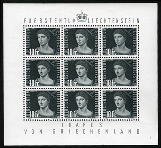 LIECHTENSTEIN Air Post (C24-33) 1948 Famous Aviators, sheetlets of nine, including 20rp yellow brown, set of 11 sheetlets of nine, n.h., v.f. (Zu. PA 24-33,26a) SFr 2,550