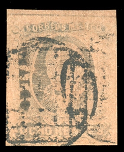 MEXICO (11) 1861 8r black, Chalico overprint, used, margins all around including frameline at top, v.f., with 2008 MEPSI certificate