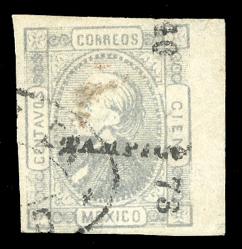 MEXICO (86a) 1872 100c gray lilac, "LA F" watermark, right margin single, Tampico district, used, v.f., with 1978 MEPSI certificate, cat. $1,500