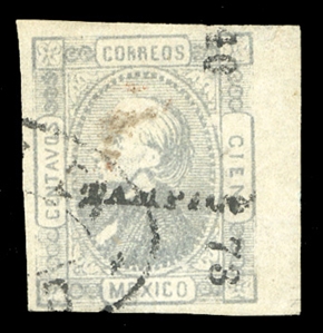 MEXICO (86a) 1872 100c gray lilac, "LA F" watermark, right margin single, Tampico district, used, v.f., with 1978 MEPSI certificate, cat. $1,500