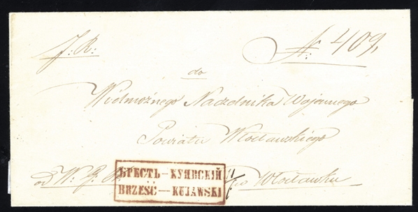 POLAND 1840 outer FL with boxed bilingual "Brzesc-Kujawski" hs in red, addressed to Wloclawek, v.f.