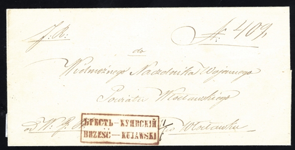 POLAND 1840 outer FL with boxed bilingual "Brzesc-Kujawski" hs in red, addressed to Wloclawek, v.f.