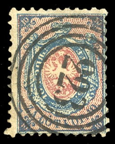 POLAND (1) 1860 10k deep carmine & dark blue, canceled "223" (Kolo) in concentric rings, usual centering, small flaws, fine appearance