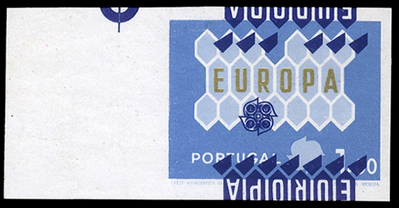 PORTUGAL (895var) 1962 Europa, 1e imperf. single, dark blue color displaced and inverted, v.f., with Alex Rendon certificate