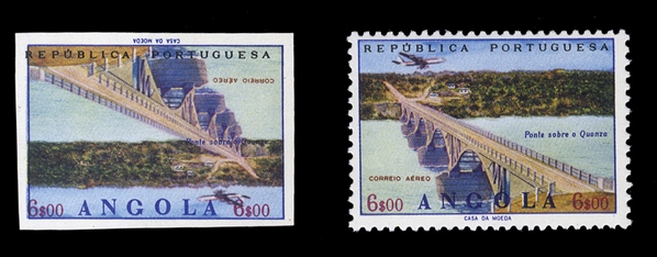 PORTUGUESE COLONIES Angola Air Post (C32P) 1965 Ponte Sobre o Quanza, 6$00 center inverted, imperf. plate proof, v.f., with 2002 Alex Rendon certificate (issued stamp included for comparison)