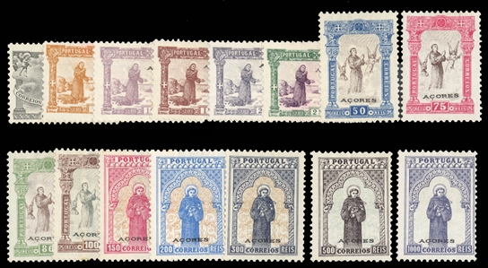 PORTUGUESE COLONIES Azores (78-92) 1895 St. Anthony, complete set, disturbed gum as often, few low values without gum, mostly fine, cat. $1132