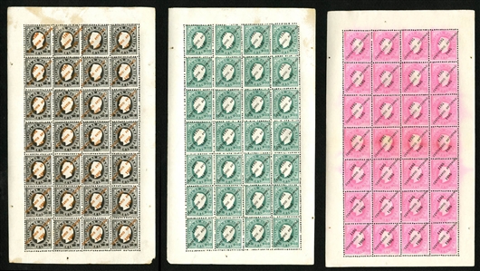 PORTUGUESE COLONIES Mozambique (36-44) 1895 St. Anthony of Padua overprints, set of sheets of 28, unused without gum as always, fine-v.f., cat. $5,488