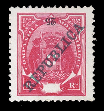 PORTUGUESE COLONIES Mozambique Company (80a) 1911 25r carmine and black, value inverted and at top, h.r., v.f.