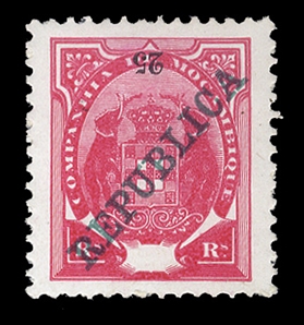 PORTUGUESE COLONIES Mozambique Company (80a) 1911 25r carmine and black, value inverted and at top, h.r., v.f.