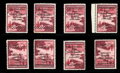 SLOVENIA Italian Occupation (Sass.36a) 1941 Red Cross, 10d+10d surcharge inverted, eight n.h. copies, one with little gum toning, others fine-v.f., €2,560