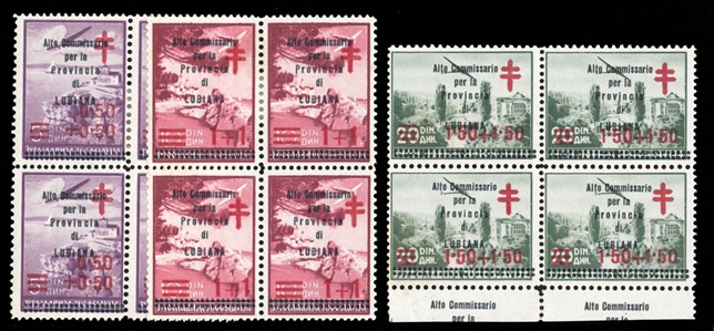 SLOVENIA Italian Occupation (Sass.57-60) 1941 Red Cross, complete set of four blocks of four, l.h. at top, bottom pairs n.h., some minor gum toning, mostly fine-v.f., with cert. (catalogue value...