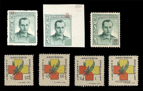 SPAIN Spanish Local Issues Private Issues 1936-38 Asistencia A Frentes y Hospitales Issue, four values incl. 25c, 50c, 1p and  Guipuzcoa, each with value or inscription inverted, also Jose...