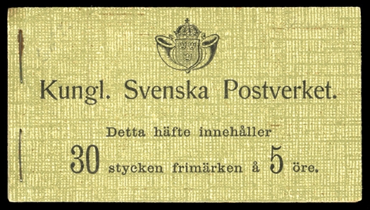 SWEDEN (56e) 1904 unexploded "Pris : 1 krona 55 ore" booklet with only four panes of 6x5o green (one pane missing), stapled at left, fresh and v.f. (Facit H1, catalogue SEK 12,000 for the...