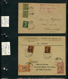 SYRIA Flight Covers 1921-40 first flights, 17 covers, including 1921-22 Aleppo-Alexandretta, Alexandretta-Aleppo, one addressed to Costa Rica; Damascus-Port Said via Baghdad, Damascus-Saigon,...