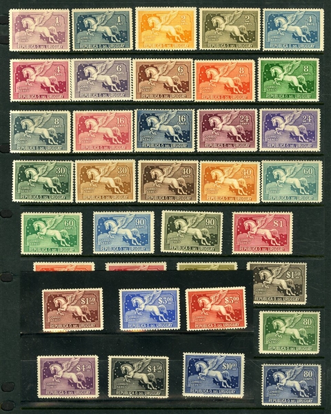 URUGUAY Air Post (C27-60A) 1929-34 Pegasus, 1c-10p complete set of 36, mostly l.h., fine-v.f., cat. $419