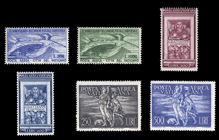 VATICAN CITY Air Post (C16-21) 1948-1951 Tobias, UPU and Gratianus, n.h., fine-v.f. sets, cat. $775