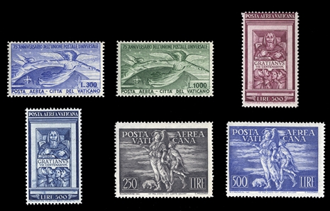 VATICAN CITY Air Post (C16-21) 1948-1951 Tobias, UPU and Gratianus, n.h., fine-v.f. sets, cat. $775
