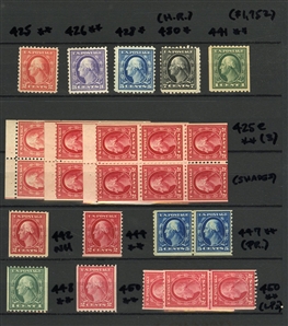 LARGE LOTS AND COLLECTIONS UNITED STATES 1908-30 collection in small stock book, unused with both hinged and some n.h. noted, nice selection of Washington Franklins to $5, with booklet panes,...