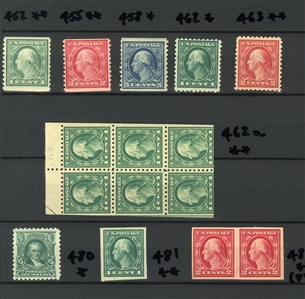 LARGE LOTS AND COLLECTIONS UNITED STATES 1908-30 collection in small stock book, unused with both hinged and some n.h. noted, nice selection of Washington Franklins to $5, with booklet panes,...