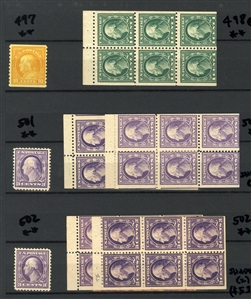 LARGE LOTS AND COLLECTIONS UNITED STATES 1908-30 collection in small stock book, unused with both hinged and some n.h. noted, nice selection of Washington Franklins to $5, with booklet panes,...