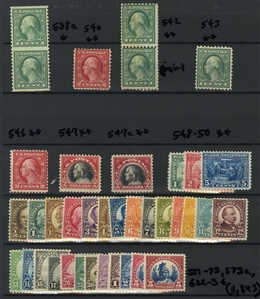 LARGE LOTS AND COLLECTIONS UNITED STATES 1908-30 collection in small stock book, unused with both hinged and some n.h. noted, nice selection of Washington Franklins to $5, with booklet panes,...
