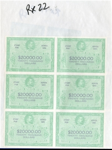 LARGE LOTS AND COLLECTIONS UNITED STATES Revenue Stamps (RX1/23) 1950 Distilled Spirits Excise Tax Stamps, blocks of four or six, with 1c (6), 3c (4), $1,500 (6), $20,000 (6) and $30,000 (6),...