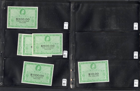 LARGE LOTS AND COLLECTIONS UNITED STATES Revenue Stamps (RX1/RX46) 1950-52 Distilled Spirits Excise Tax Stamps, balance of a stock, with 1950 1c (7), 3c (9), $1,500 (7), $20,000 (6), $30,000 (6)...