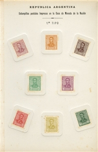 LARGE LOTS AND COLLECTIONS ARGENTINA 1906-21 commemoratives and other issues to 20p (San Martin), 84 different plate proofs on card, neatly arranged on specially designed presentation pages in...